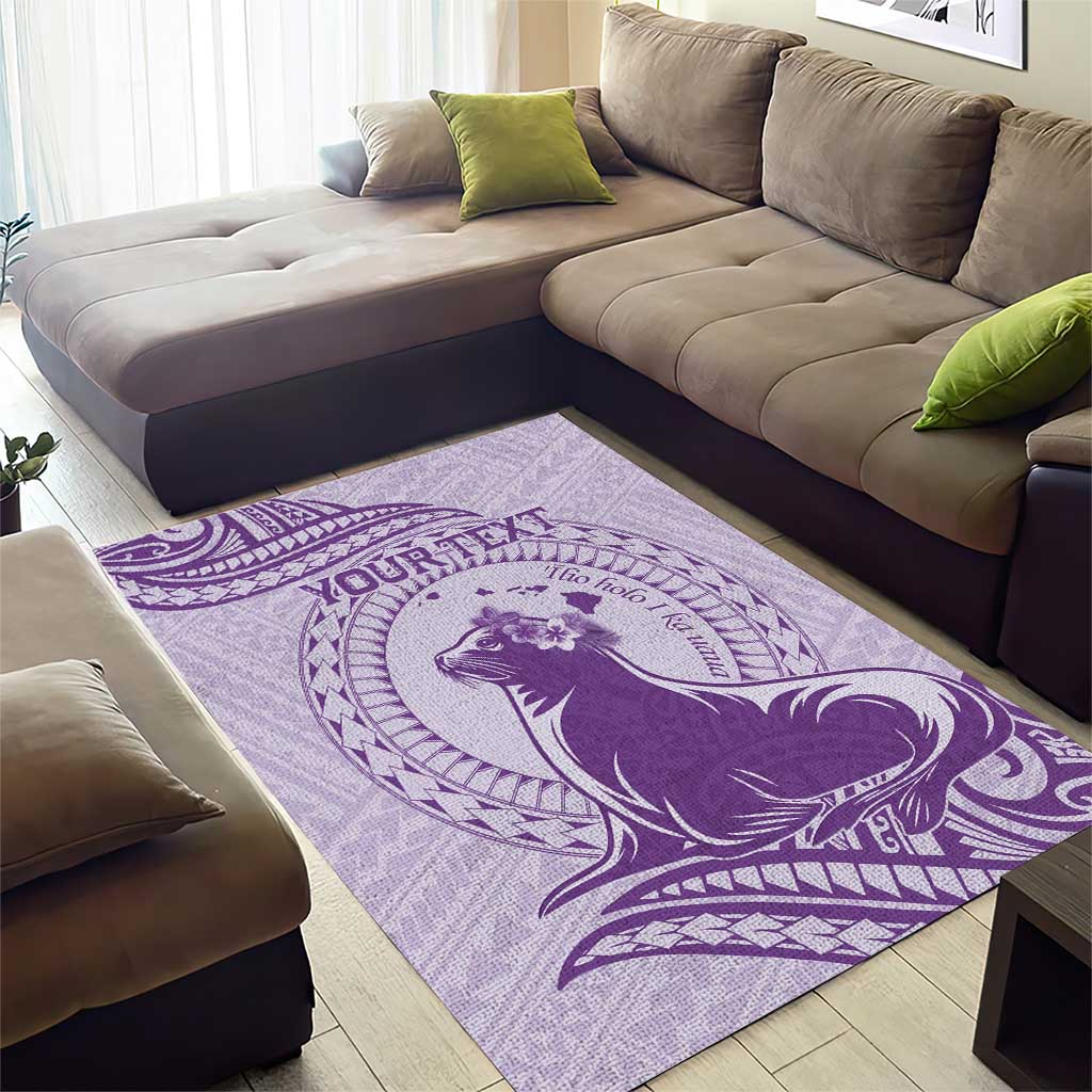 Personalised Hawaii Monk Seal Area Rug Polynesian Tattoo With Tropical Flowers - Purple Pastel