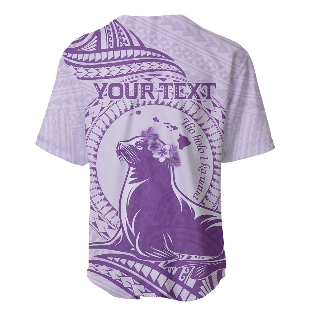 Personalised Hawaii Monk Seal Baseball Jersey Polynesian Tattoo With Tropical Flowers - Purple Pastel