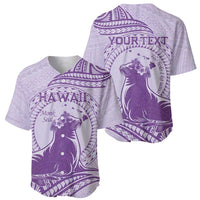 Personalised Hawaii Monk Seal Baseball Jersey Polynesian Tattoo With Tropical Flowers - Purple Pastel