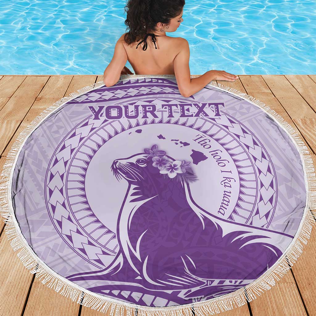 Personalised Hawaii Monk Seal Beach Blanket Polynesian Tattoo With Tropical Flowers - Purple Pastel