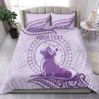 Personalised Hawaii Monk Seal Bedding Set Polynesian Tattoo With Tropical Flowers - Purple Pastel