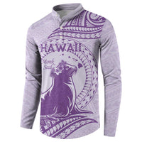Personalised Hawaii Monk Seal Button Sweatshirt Polynesian Tattoo With Tropical Flowers - Purple Pastel