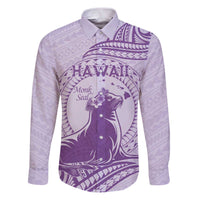 Personalised Hawaii Monk Seal Family Matching Puletasi and Hawaiian Shirt Polynesian Tattoo With Tropical Flowers - Purple Pastel