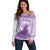 Personalised Hawaii Monk Seal Off Shoulder Sweater Polynesian Tattoo With Tropical Flowers - Purple Pastel