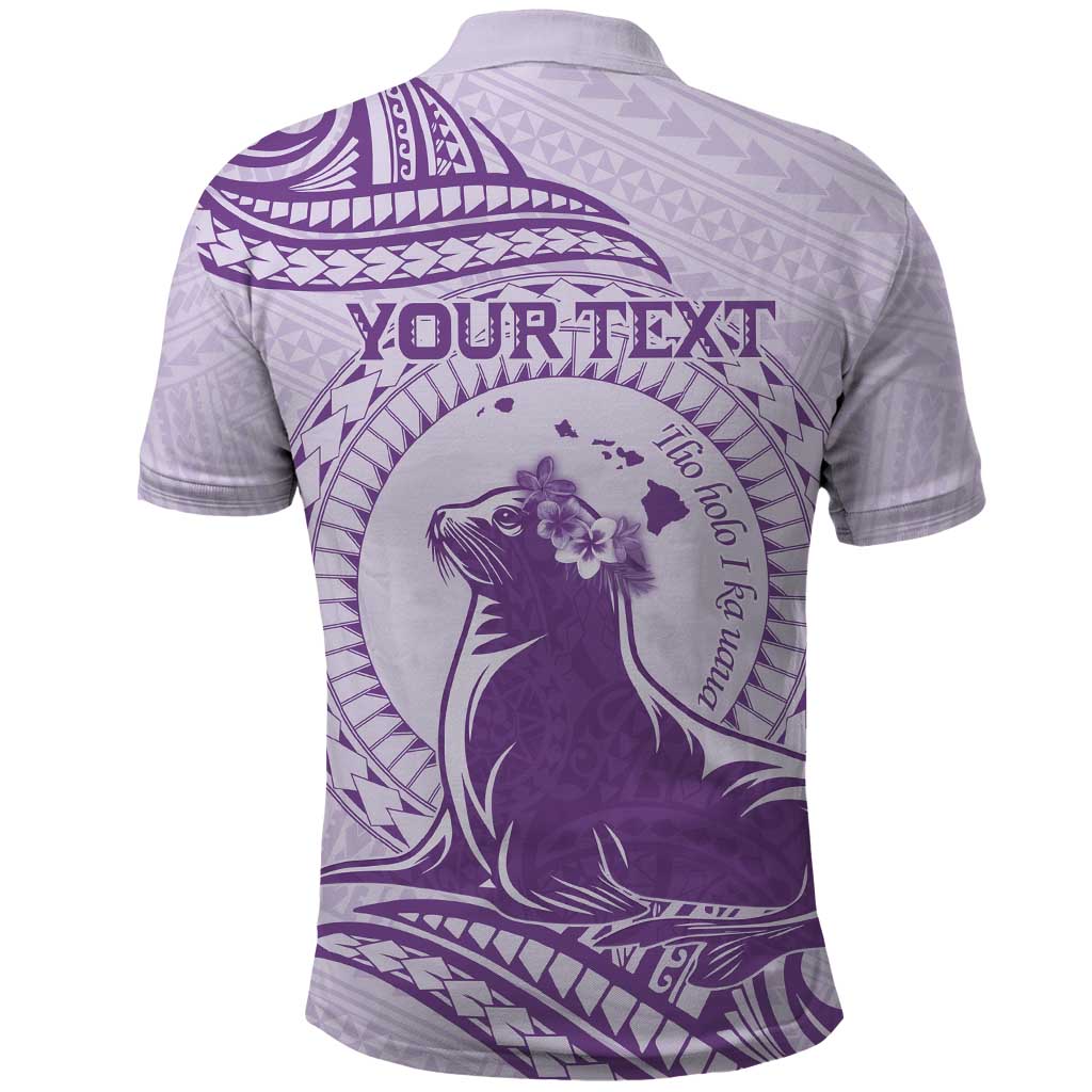 Personalised Hawaii Monk Seal Polo Shirt Polynesian Tattoo With Tropical Flowers - Purple Pastel
