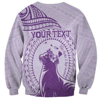 Personalised Hawaii Monk Seal Sweatshirt Polynesian Tattoo With Tropical Flowers - Purple Pastel