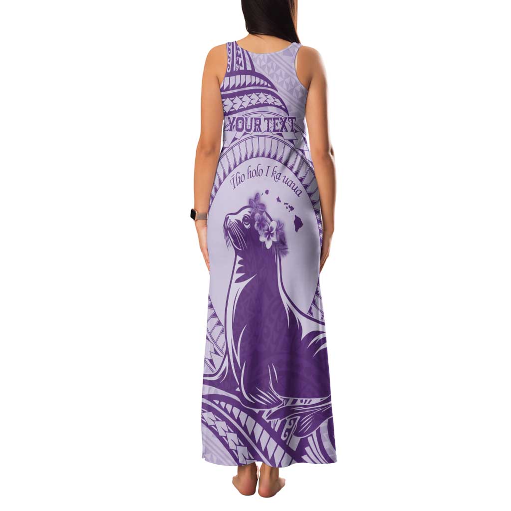 Personalised Hawaii Monk Seal Tank Maxi Dress Polynesian Tattoo With Tropical Flowers - Purple Pastel