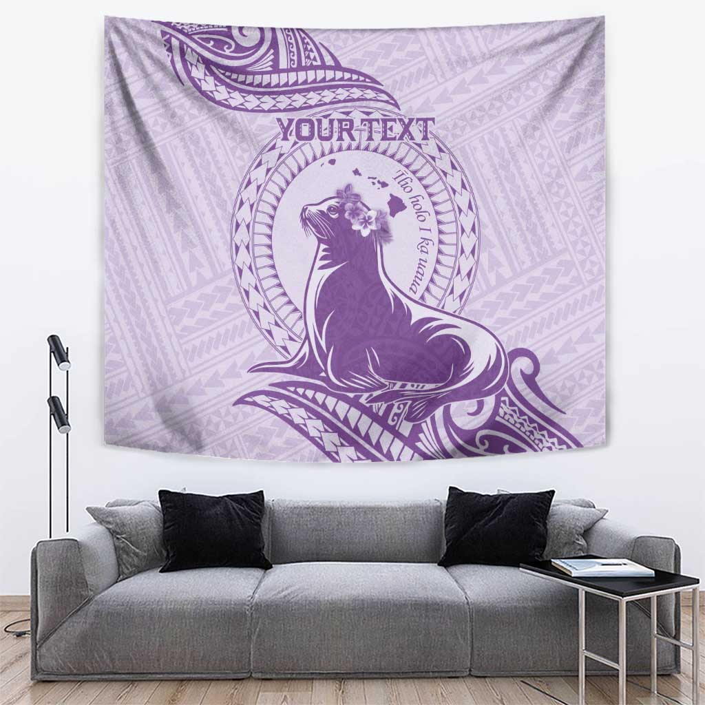 Personalised Hawaii Monk Seal Tapestry Polynesian Tattoo With Tropical Flowers - Purple Pastel