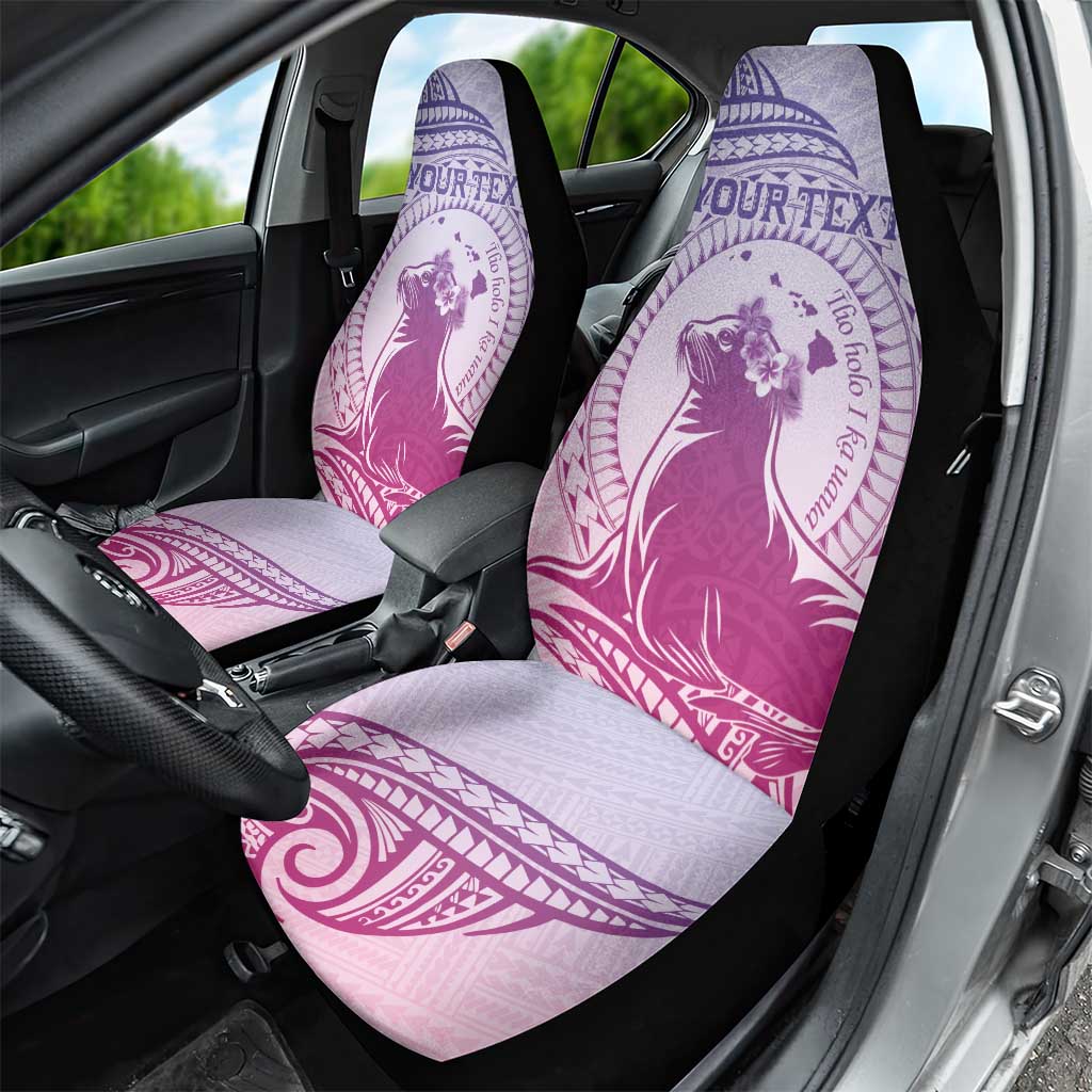 Personalised Hawaii Monk Seal Car Seat Cover Polynesian Tattoo With Tropical Flowers - Purple Gradient
