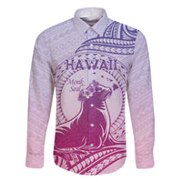Personalised Hawaii Monk Seal Family Matching Off The Shoulder Long Sleeve Dress and Hawaiian Shirt Polynesian Tattoo With Tropical Flowers - Purple Gradient