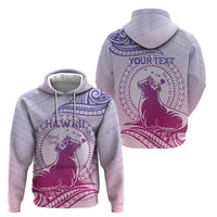Personalised Hawaii Monk Seal Hoodie Polynesian Tattoo With Tropical Flowers - Purple Gradient