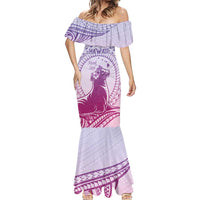 Personalised Hawaii Monk Seal Mermaid Dress Polynesian Tattoo With Tropical Flowers - Purple Gradient