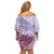 Personalised Hawaii Monk Seal Off Shoulder Short Dress Polynesian Tattoo With Tropical Flowers - Purple Gradient