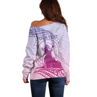 Personalised Hawaii Monk Seal Off Shoulder Sweater Polynesian Tattoo With Tropical Flowers - Purple Gradient