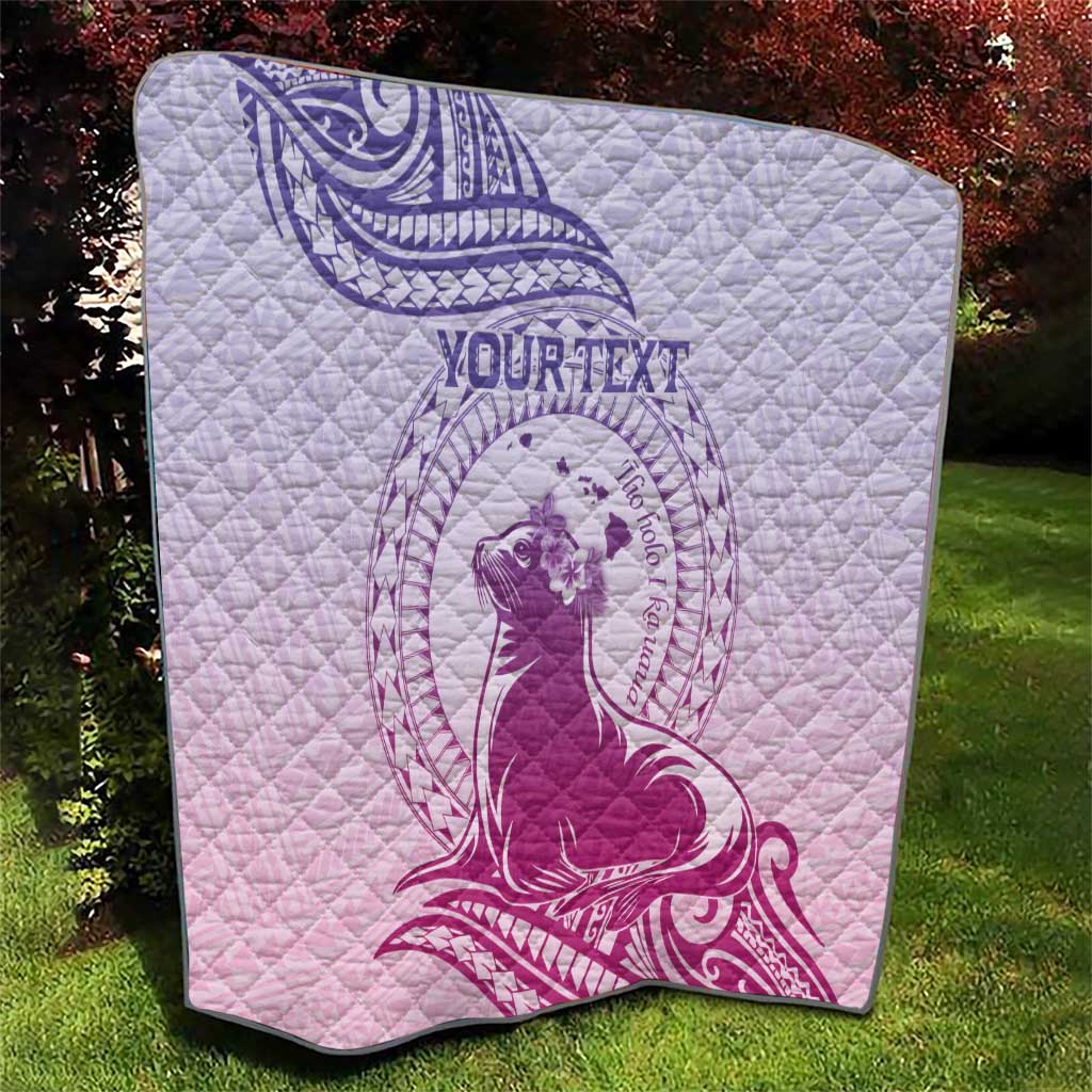 Personalised Hawaii Monk Seal Quilt Polynesian Tattoo With Tropical Flowers - Purple Gradient
