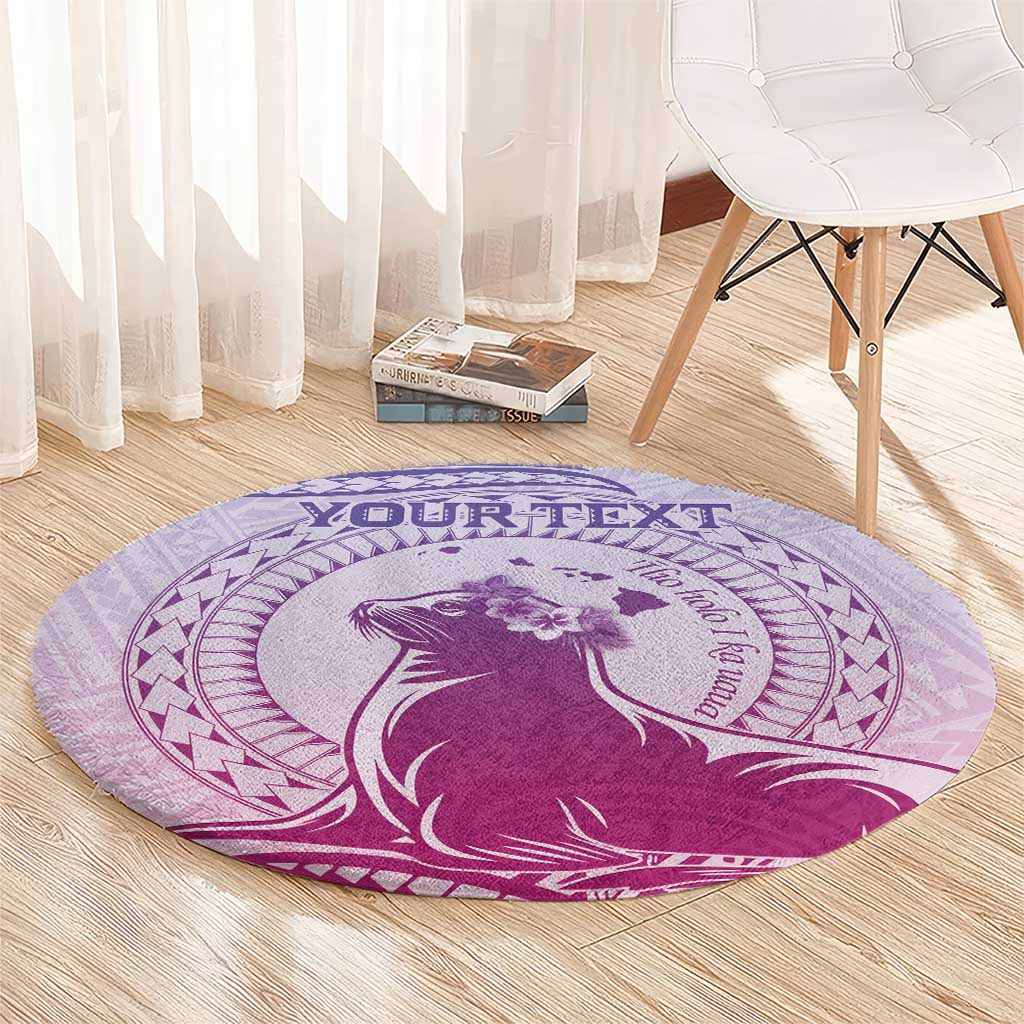 Personalised Hawaii Monk Seal Round Carpet Polynesian Tattoo With Tropical Flowers - Purple Gradient