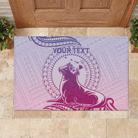 Personalised Hawaii Monk Seal Rubber Doormat Polynesian Tattoo With Tropical Flowers - Purple Gradient