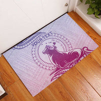Personalised Hawaii Monk Seal Rubber Doormat Polynesian Tattoo With Tropical Flowers - Purple Gradient