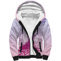 Personalised Hawaii Monk Seal Sherpa Hoodie Polynesian Tattoo With Tropical Flowers - Purple Gradient