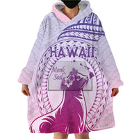 Personalised Hawaii Monk Seal Wearable Blanket Hoodie Polynesian Tattoo With Tropical Flowers - Purple Gradient