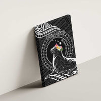 Personalised Hawaii Monk Seal Canvas Wall Art Polynesian Tattoo With Tropical Flowers - Black