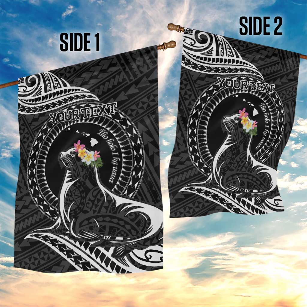 Personalised Hawaii Monk Seal Garden Flag Polynesian Tattoo With Tropical Flowers - Black