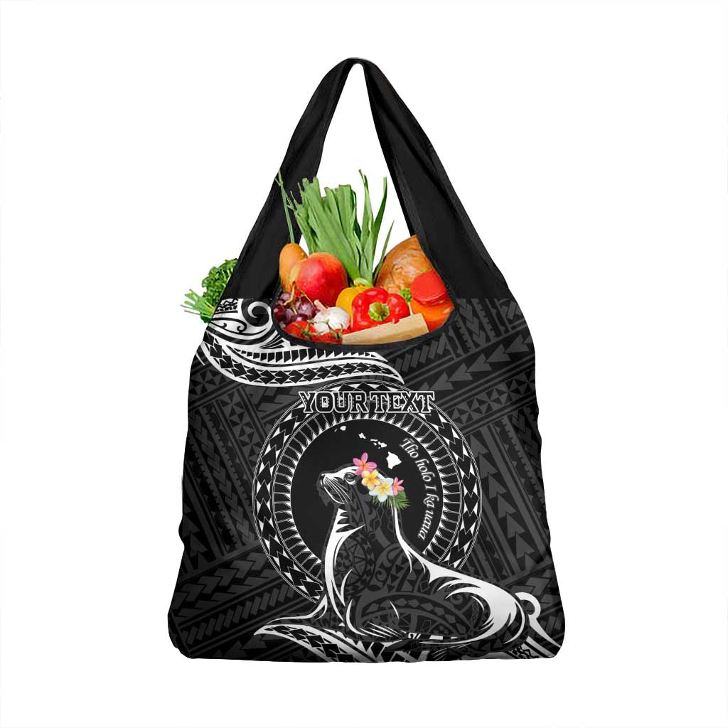 Personalised Hawaii Monk Seal Grocery Bag Polynesian Tattoo With Tropical Flowers - Black LT14 1-pack One Size Black - Polynesian Pride