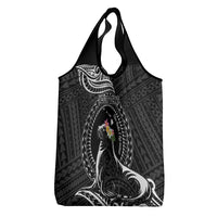 Personalised Hawaii Monk Seal Grocery Bag Polynesian Tattoo With Tropical Flowers - Black LT14 - Polynesian Pride