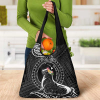 Personalised Hawaii Monk Seal Grocery Bag Polynesian Tattoo With Tropical Flowers - Black LT14 - Polynesian Pride