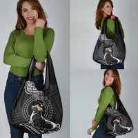 Personalised Hawaii Monk Seal Grocery Bag Polynesian Tattoo With Tropical Flowers - Black LT14 - Polynesian Pride