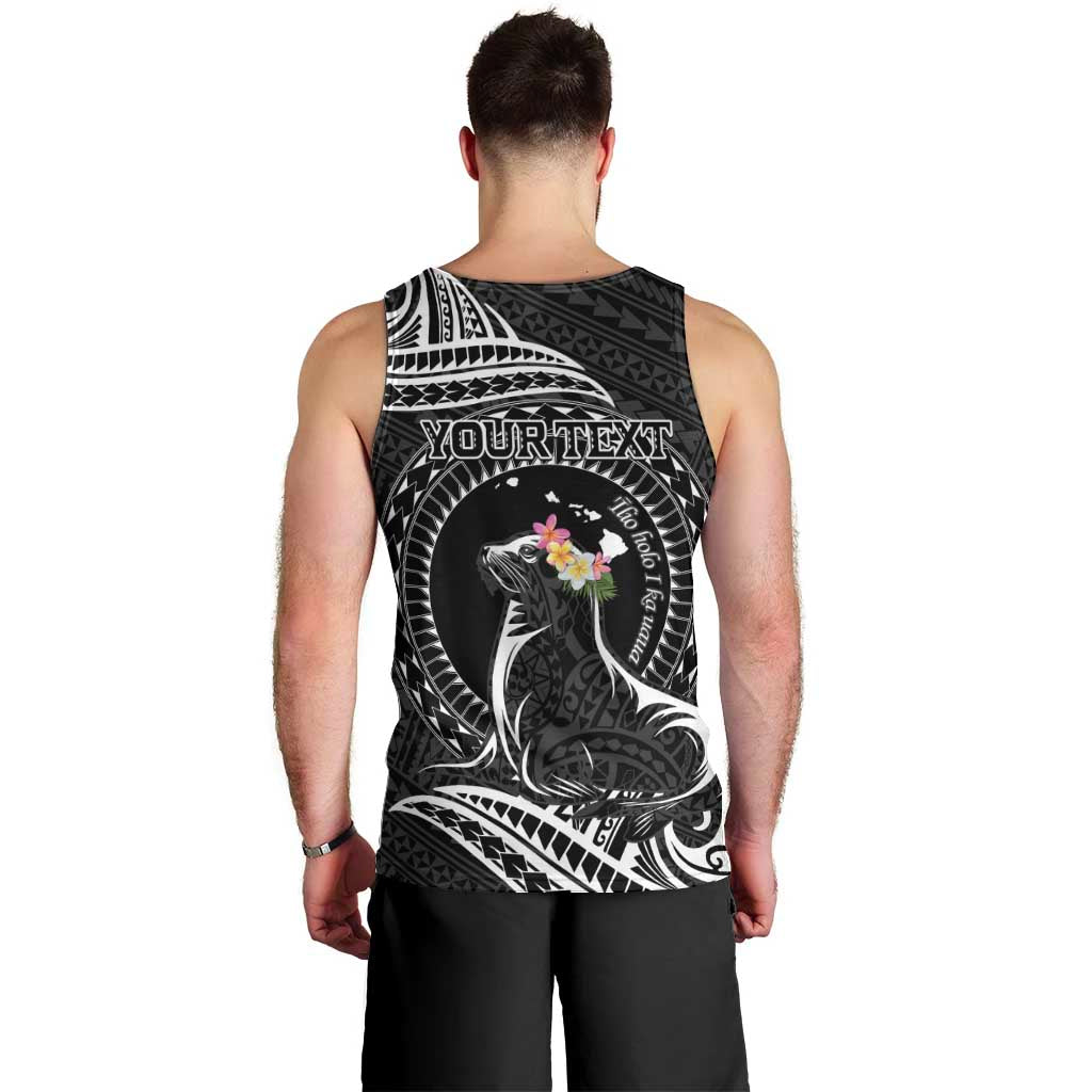 Personalised Hawaii Monk Seal Men Tank Top Polynesian Tattoo With Tropical Flowers - Black