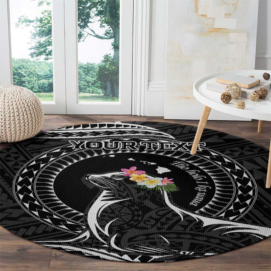 Personalised Hawaii Monk Seal Round Carpet Polynesian Tattoo With Tropical Flowers - Black