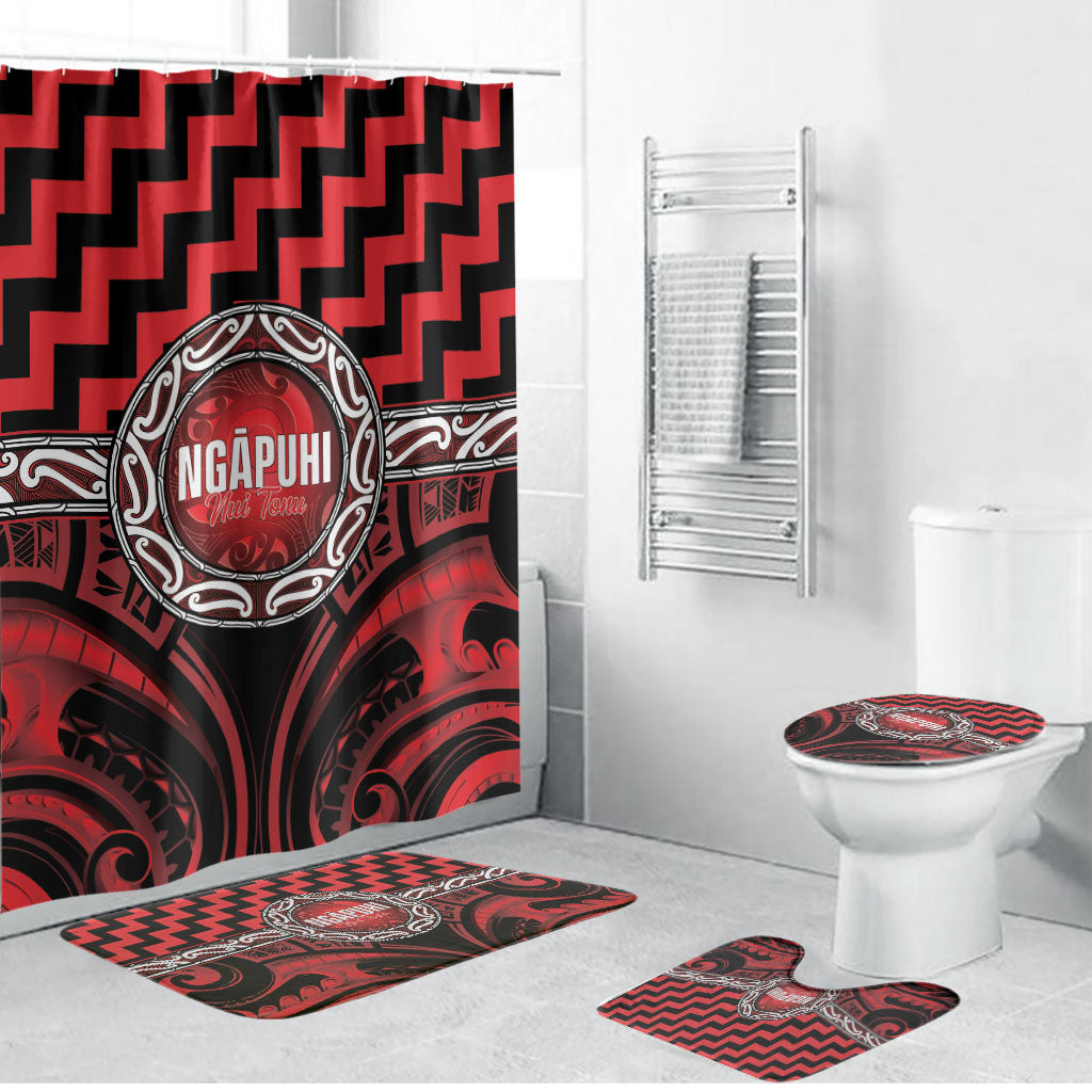 Aotearoa Ngapuhi Bathroom Set Maori Iwi Poutama Puhoro Tattoo LT14 Bathroom Set (4 pcs) Red - Polynesian Pride