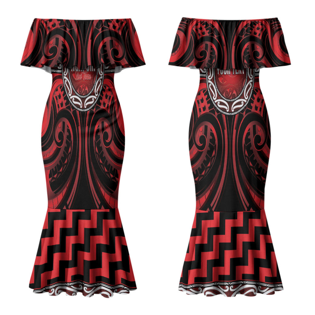 Aotearoa Ngapuhi Personalised Couples Matching Mermaid Dress and Long Sleeve Button Shirt Maori Iwi Poutama Puhoro Tattoo