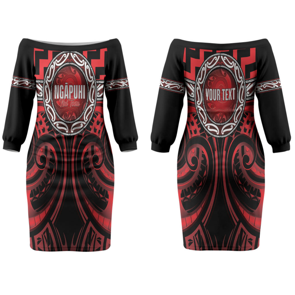 Aotearoa Ngapuhi Personalised Couples Matching Off The Shoulder Long Sleeve Dress and Hawaiian Shirt Maori Iwi Poutama Puhoro Tattoo