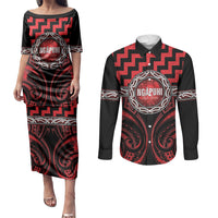 Aotearoa Ngapuhi Personalised Couples Matching Puletasi and Long Sleeve Button Shirt Maori Iwi Poutama Puhoro Tattoo