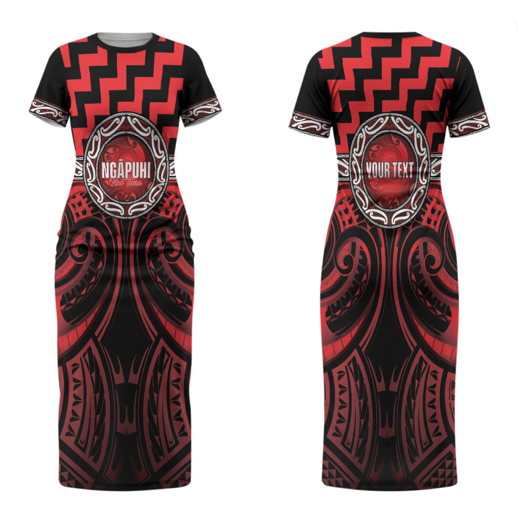 Aotearoa Ngapuhi Personalised Couples Matching Short Sleeve Bodycon Dress and Long Sleeve Button Shirt Maori Iwi Poutama Puhoro Tattoo