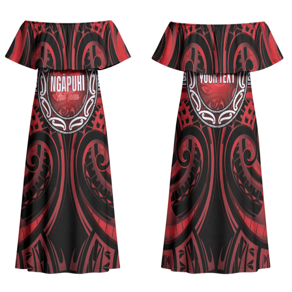 Aotearoa Ngapuhi Personalised Family Matching Off Shoulder Maxi Dress and Hawaiian Shirt Maori Iwi Poutama Puhoro Tattoo