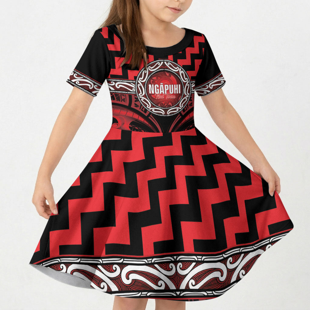 Aotearoa Ngapuhi Personalised Kid Short Sleeve Dress Maori Iwi Poutama Puhoro Tattoo