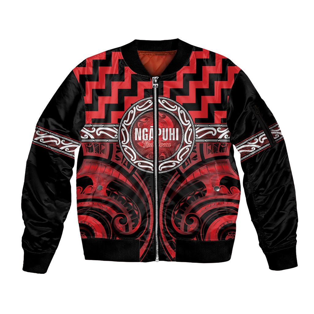 Aotearoa Ngapuhi Personalised Sleeve Zip Bomber Jacket Maori Iwi Poutama Puhoro Tattoo