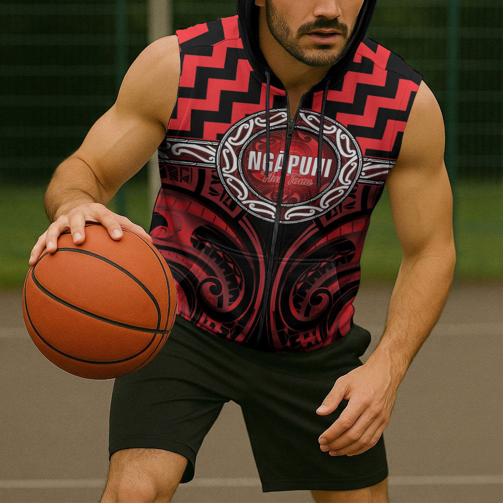 Aotearoa Ngapuhi Personalised Sleeveless Zip Hoodie Maori Iwi Poutama Puhoro Tattoo