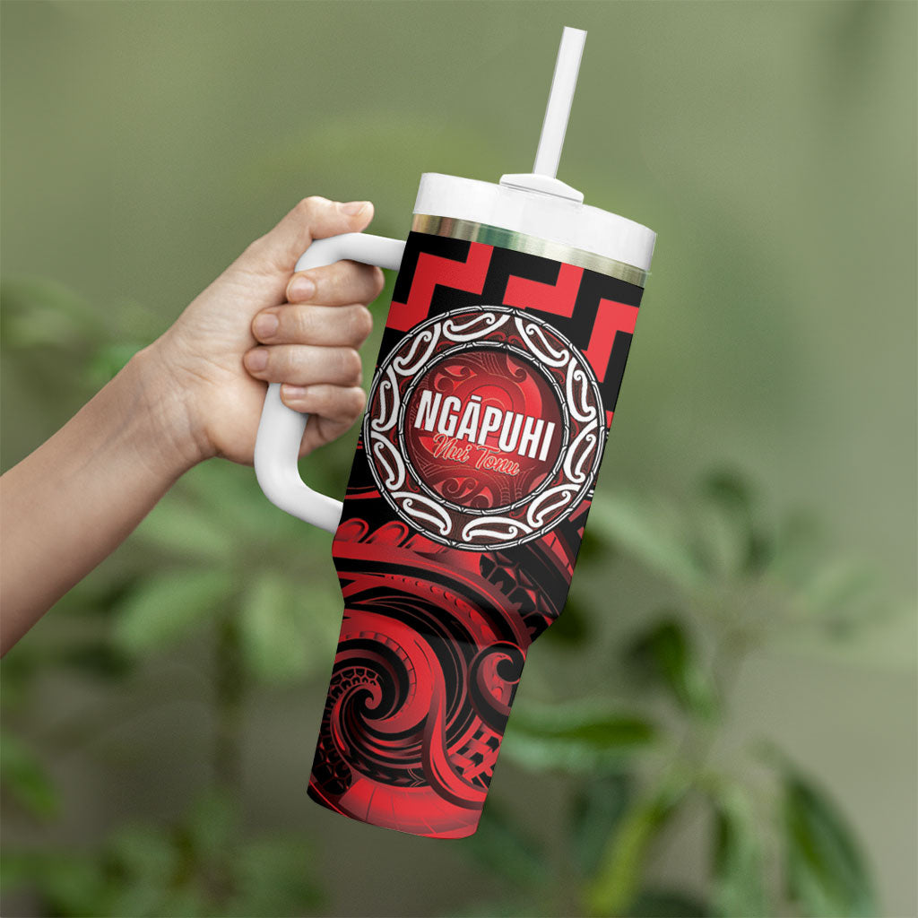 Aotearoa Ngapuhi Personalised Tumbler With Handle Maori Iwi Poutama Puhoro Tattoo