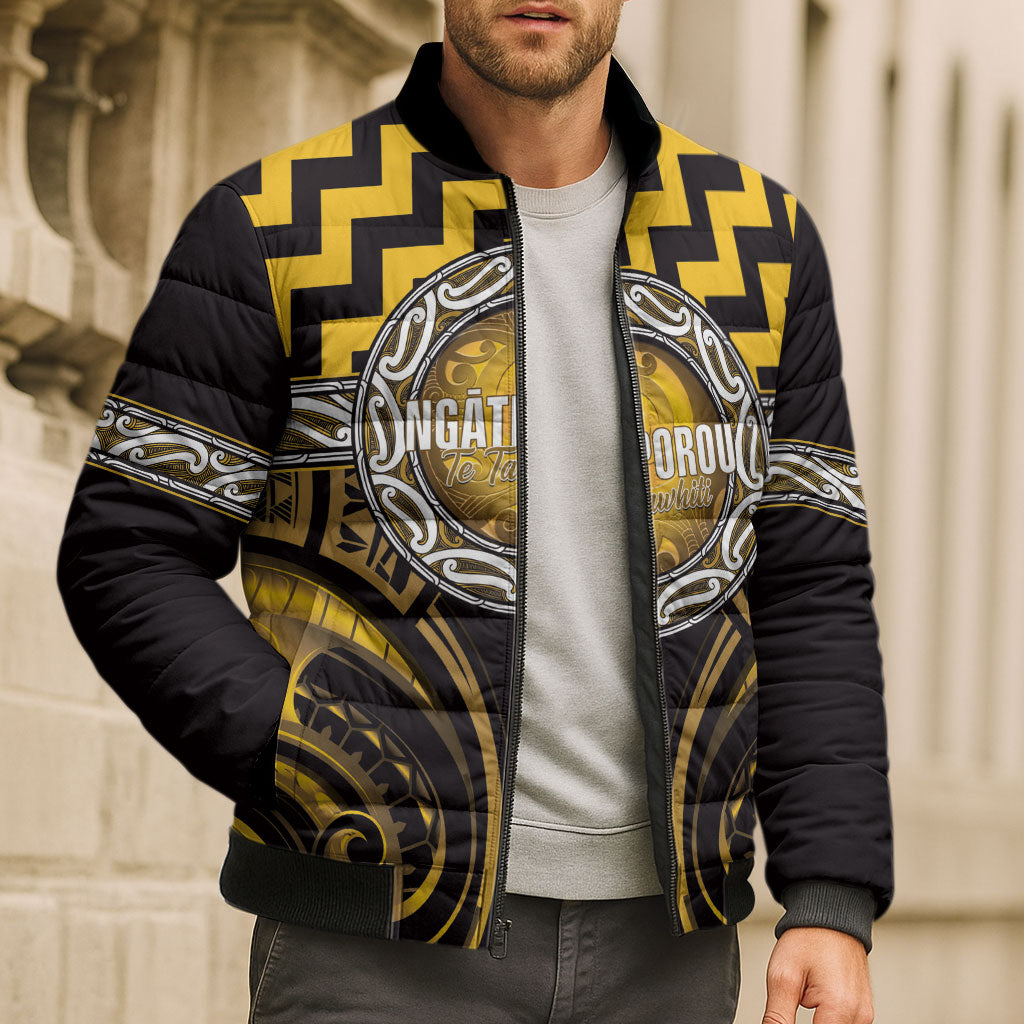 Aotearoa Ngati Porou Personalised Bomber Puffer Jacket Maori Iwi Poutama Puhoro Tattoo