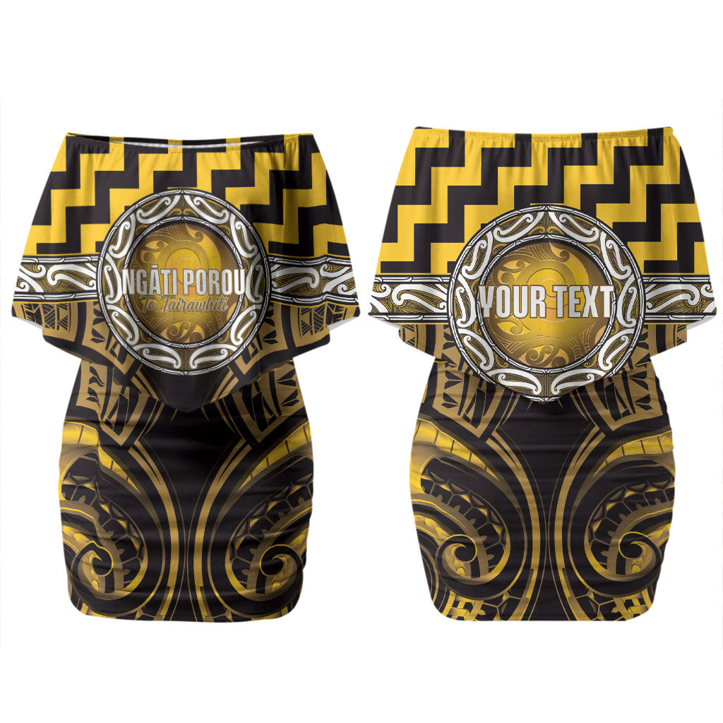 Aotearoa Ngati Porou Personalised Couples Matching Off Shoulder Short Dress and Long Sleeve Button Shirt Maori Iwi Poutama Puhoro Tattoo