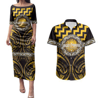 Aotearoa Ngati Porou Personalised Couples Matching Puletasi and Hawaiian Shirt Maori Iwi Poutama Puhoro Tattoo