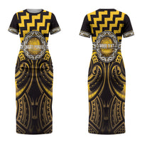 Aotearoa Ngati Porou Personalised Couples Matching Short Sleeve Bodycon Dress and Hawaiian Shirt Maori Iwi Poutama Puhoro Tattoo