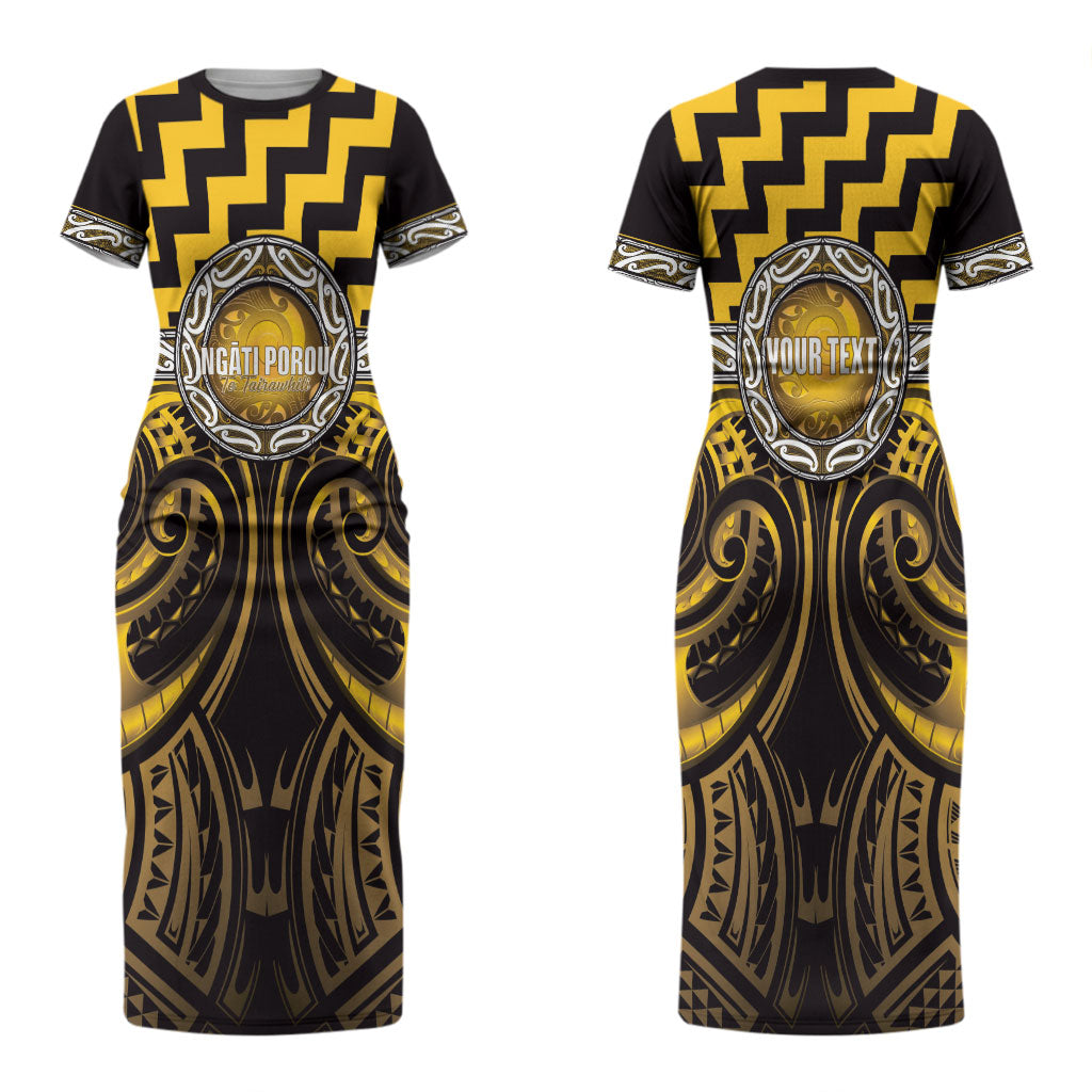 Aotearoa Ngati Porou Personalised Couples Matching Short Sleeve Bodycon Dress and Long Sleeve Button Shirt Maori Iwi Poutama Puhoro Tattoo