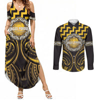 Aotearoa Ngati Porou Personalised Couples Matching Summer Maxi Dress and Long Sleeve Button Shirt Maori Iwi Poutama Puhoro Tattoo