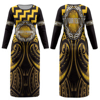 Aotearoa Ngati Porou Personalised Family Matching Long Sleeve Bodycon Dress and Hawaiian Shirt Maori Iwi Poutama Puhoro Tattoo