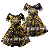 Aotearoa Ngati Porou Personalised Family Matching Off The Shoulder Long Sleeve Dress and Hawaiian Shirt Maori Iwi Poutama Puhoro Tattoo